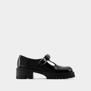 VERSACE Elegant Black Moccasin Derbies