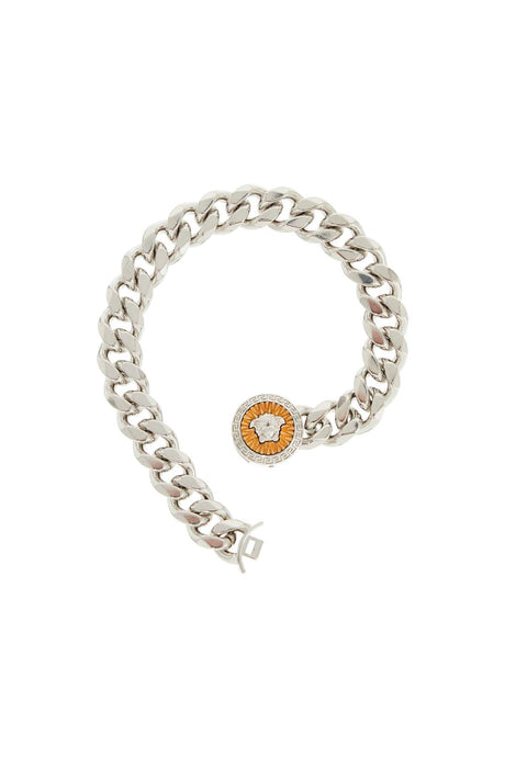 VERSACE Elegant Silver Chain Bracelet with Medusa Charm - Size M