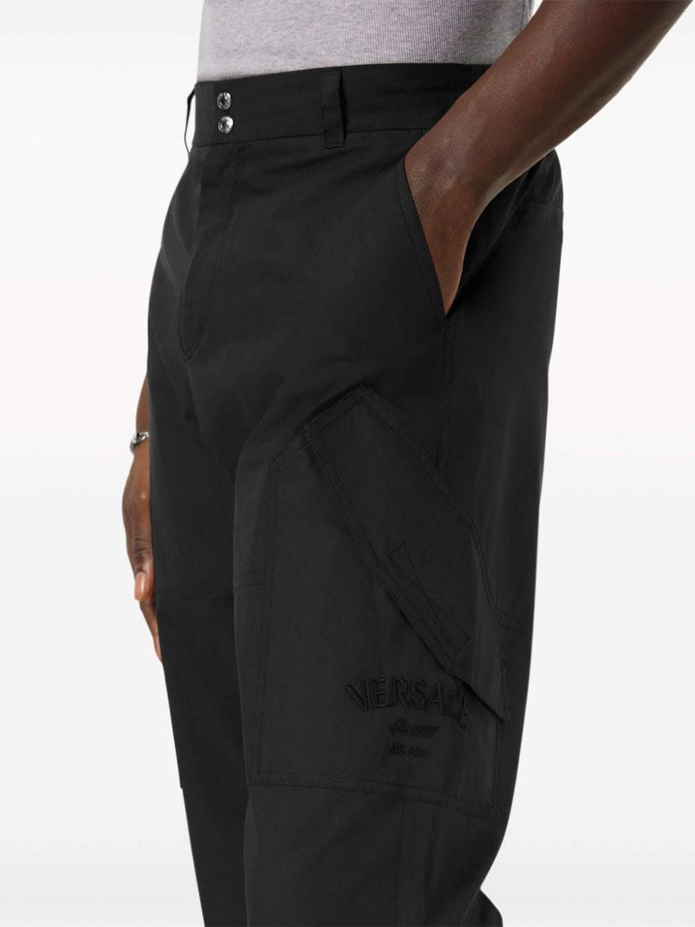 VERSACE Tailored Black Cotton Trousers for Men