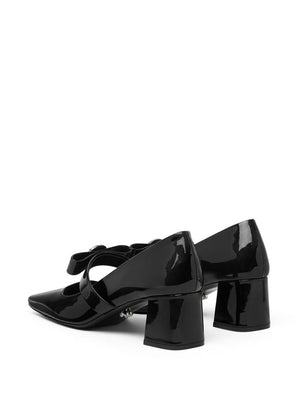 VERSACE Elegant Patent Leather Slip-On Pumps with Bow Detailing