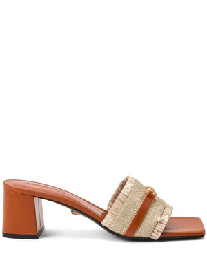 VERSACE Elegant Tan Calf Leather Flat Sandals T.55