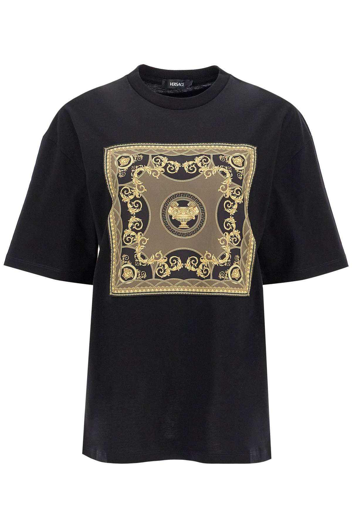 VERSACE Oversized Cotton T-Shirt with Scarf-Style Print