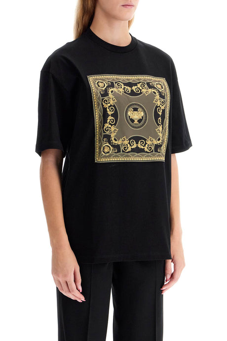 VERSACE Oversized Cotton T-Shirt with Scarf-Style Print