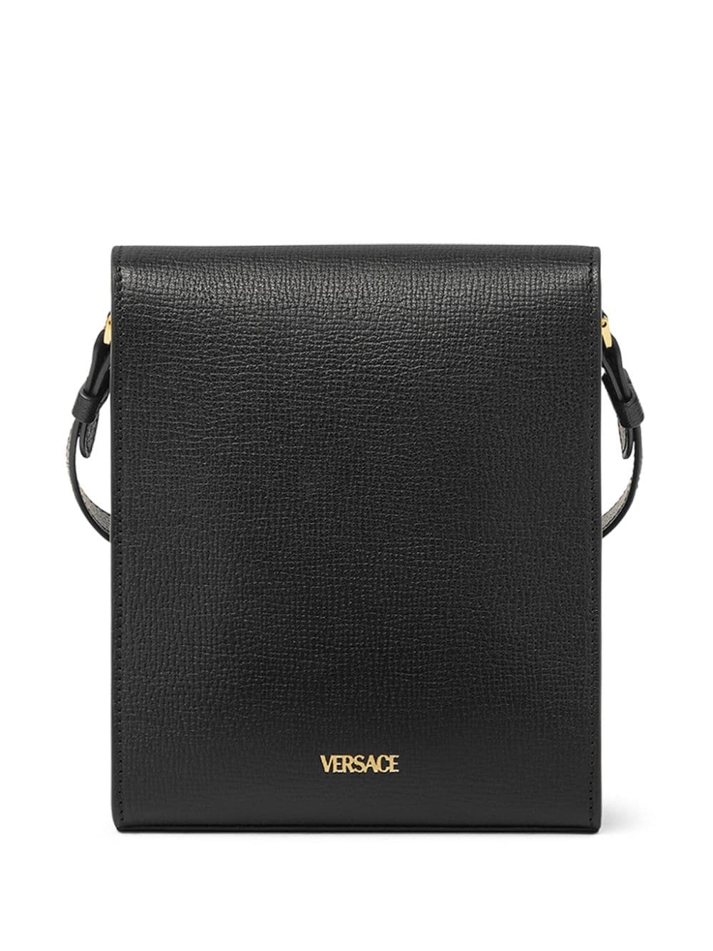 VERSACE Leather Messenger Handbag with Gold-Tone Logo