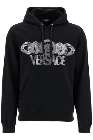 VERSACE Men's Adjustable Hooded Sweatshirt with Metallic Print - Size M