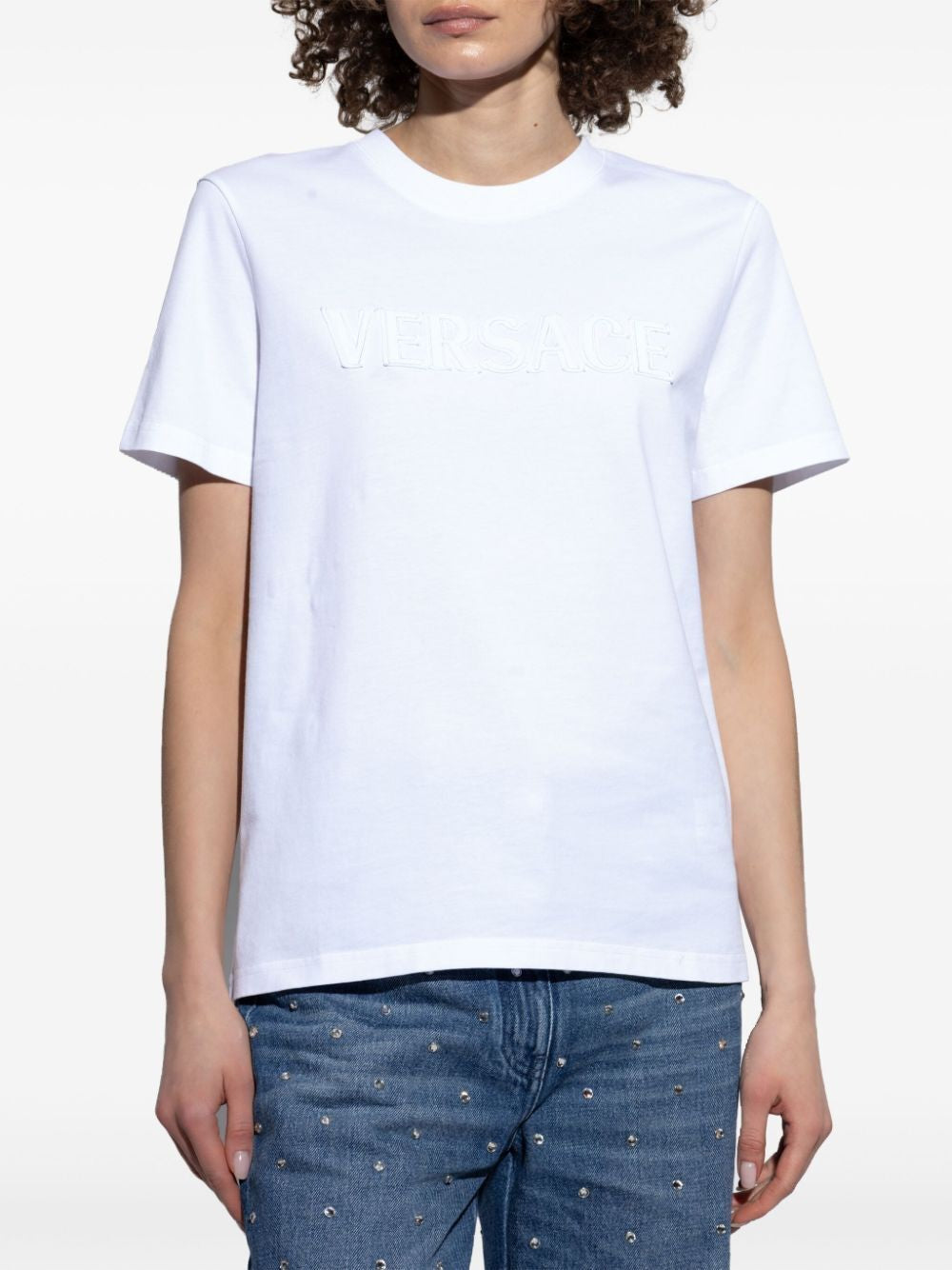 VERSACE Fringed Logo T-Shirt for Women - SS25 Collection