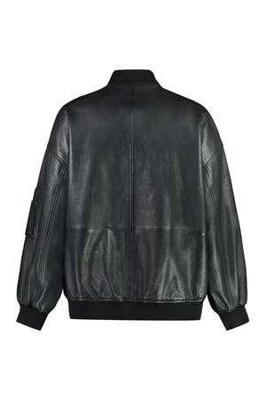 PINKO Sleek Black Leather Jacket for Women - Zipped & Pen Pockets, Ribbed Edges
