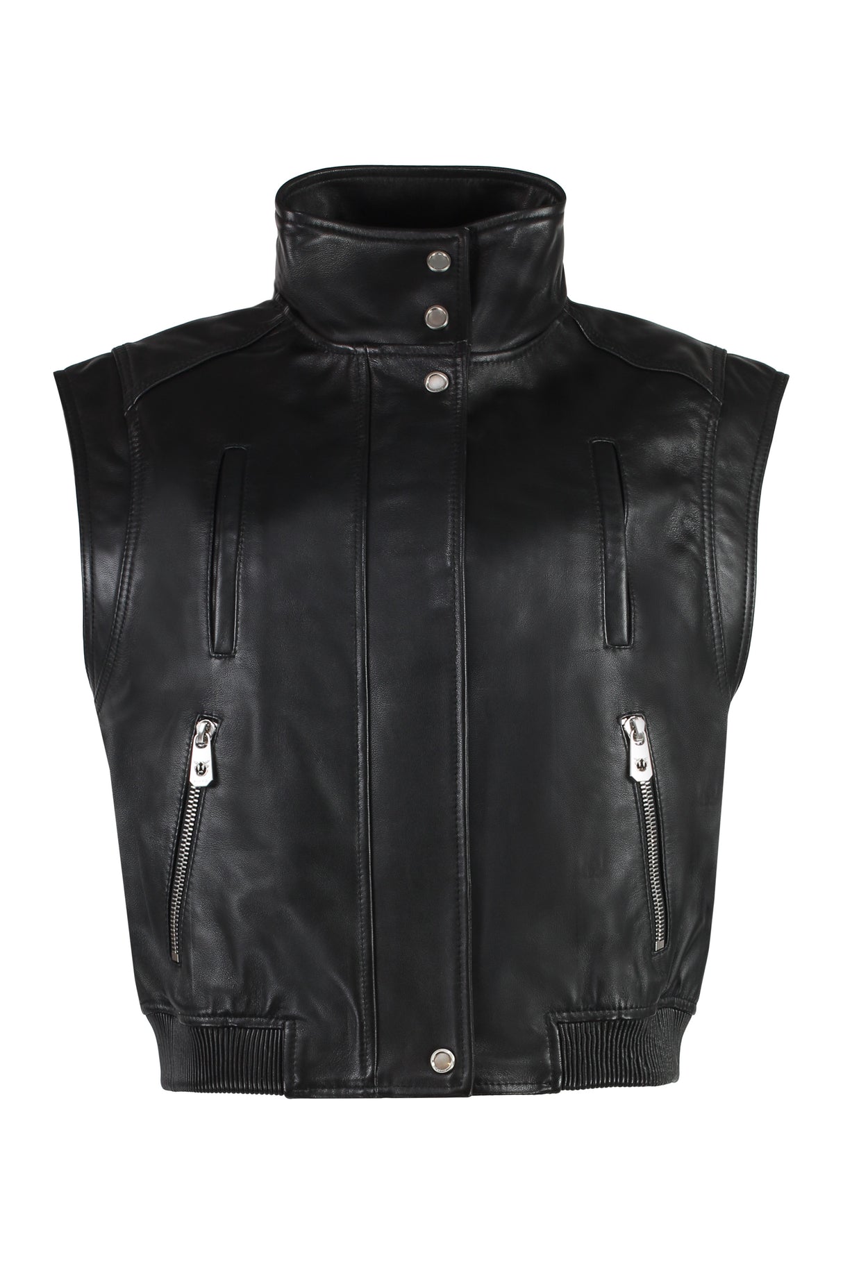 PINKO Chic Shearling Leather Vest with Zippered Pockets