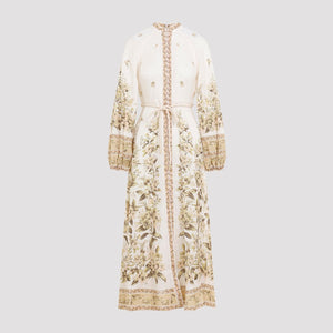 ZIMMERMANN Golden Buttoned Linen Midi Dress