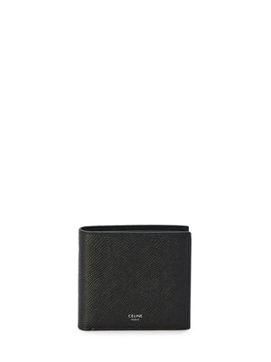 CELINE Luxurious Mini Bi-fold Wallet in Black Grained Calfskin - 11x10cm