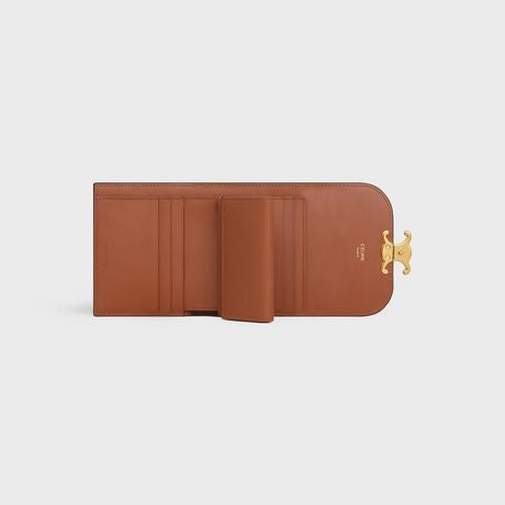 CELINE Triomphe Small Wallet in Brown Canvas with Leather Trims for Women - SS24