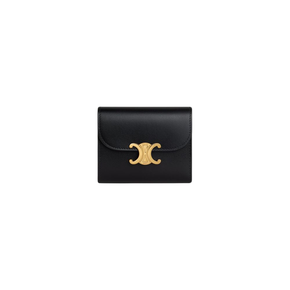 CELINE Elegant Mini Triomphe Wallet in Black Leather 10.5x9x3cm