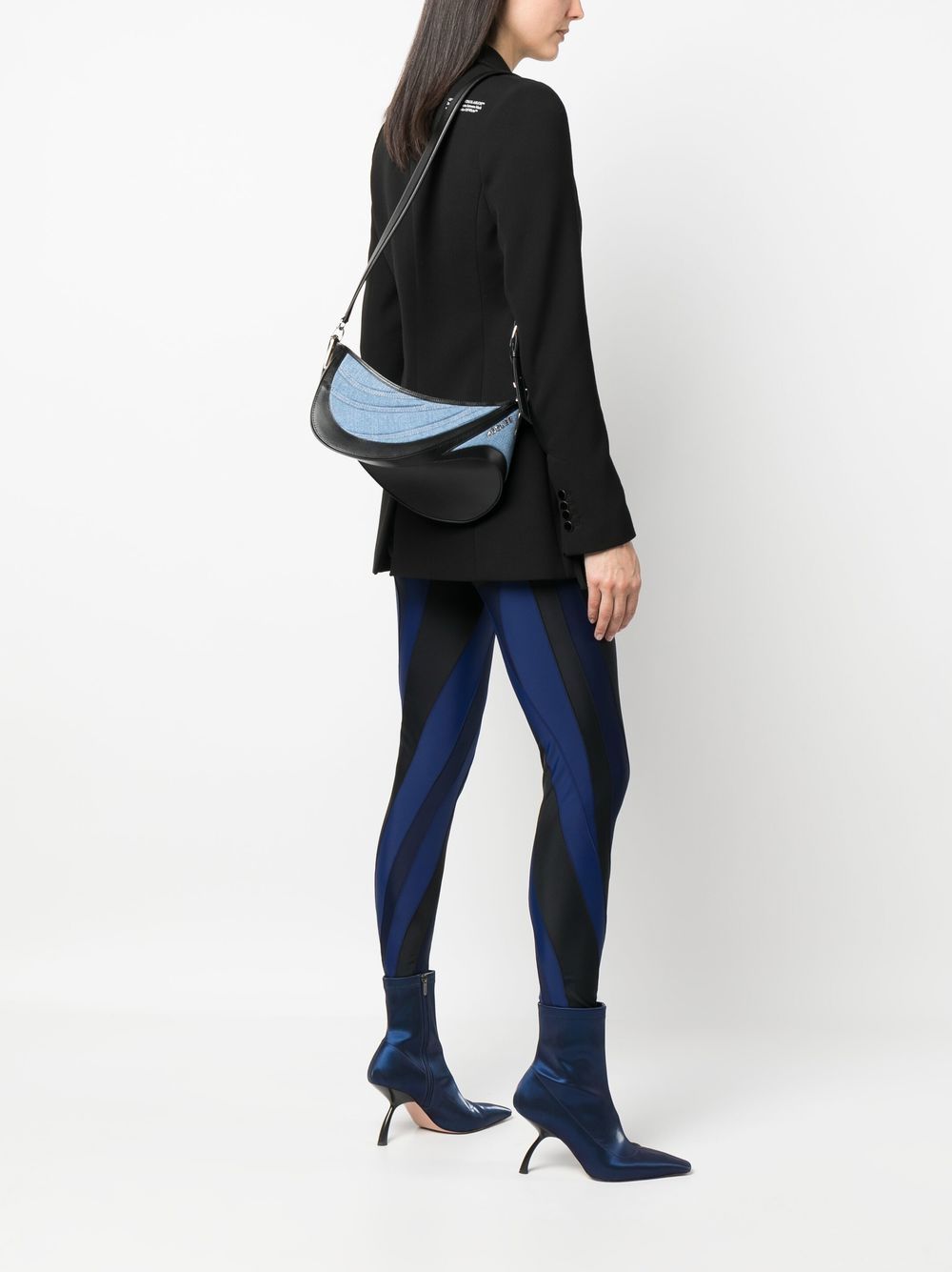 MUGLER Medium Spiral Curve 01 Denim Crossbody Handbag for Women in Blue