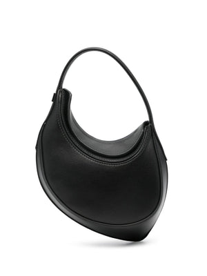 MUGLER Mini Curve Edge Black Leather Shoulder Bag with Silver Logo and Magnetic Closure