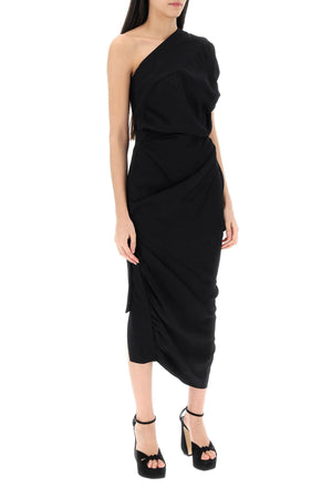 Đầm một váy vai sang trọng với phần vạt bất đối xứng - Chất liệu viscose crepe bền vững, màu đen