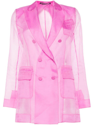 MAX MARA PIANOFORTE Pink Silk Double-Breasted Blazer Jacket for Women