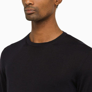 ZEGNA Navy Blue Cashmere and Silk Crew-Neck Sweater for Men