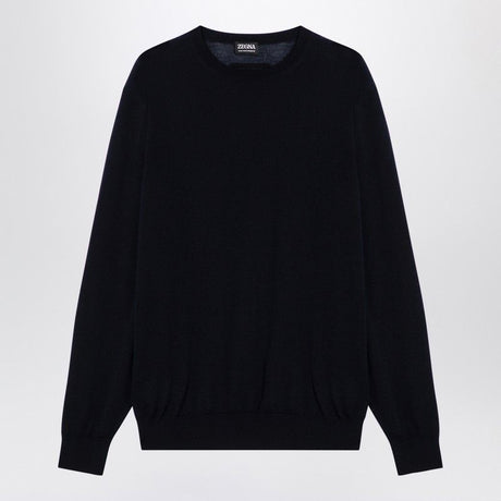 ZEGNA Classic Grey Wool Crew-Neat Sweater