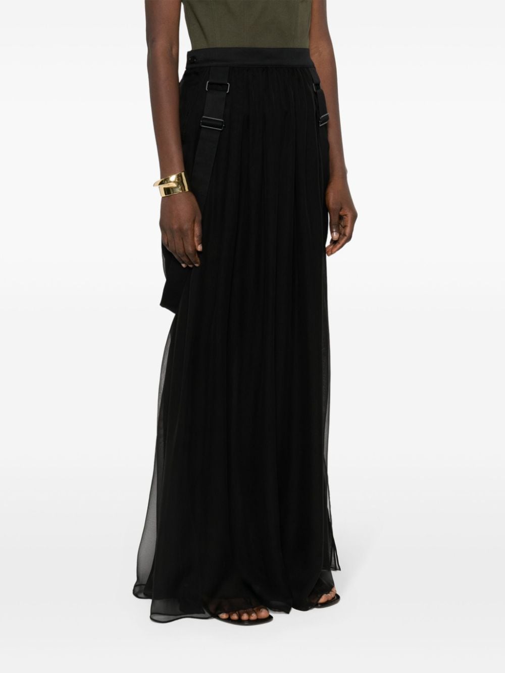 MAX MARA Black Silk Chiffon Long Skirt for Women