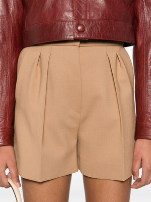 MAX MARA Camel Brown Wool Mini Shorts for Women