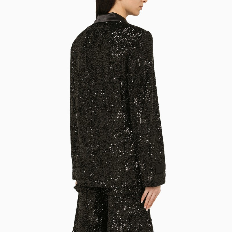 ROTATE BIRGERCHRISTENSEN Black Sequin Single-Breasted Jacket - SS24