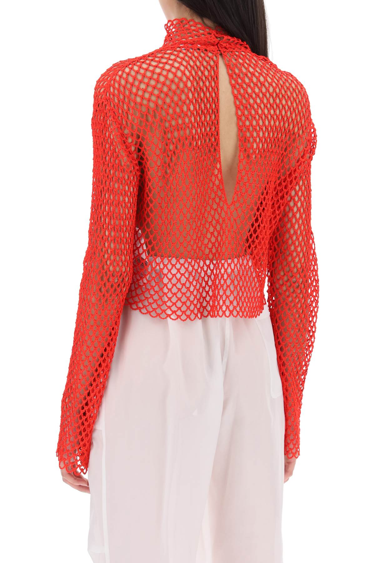 FERRAGAMO Red Fishnet Knit Stand Collar Top for Women - FW23
