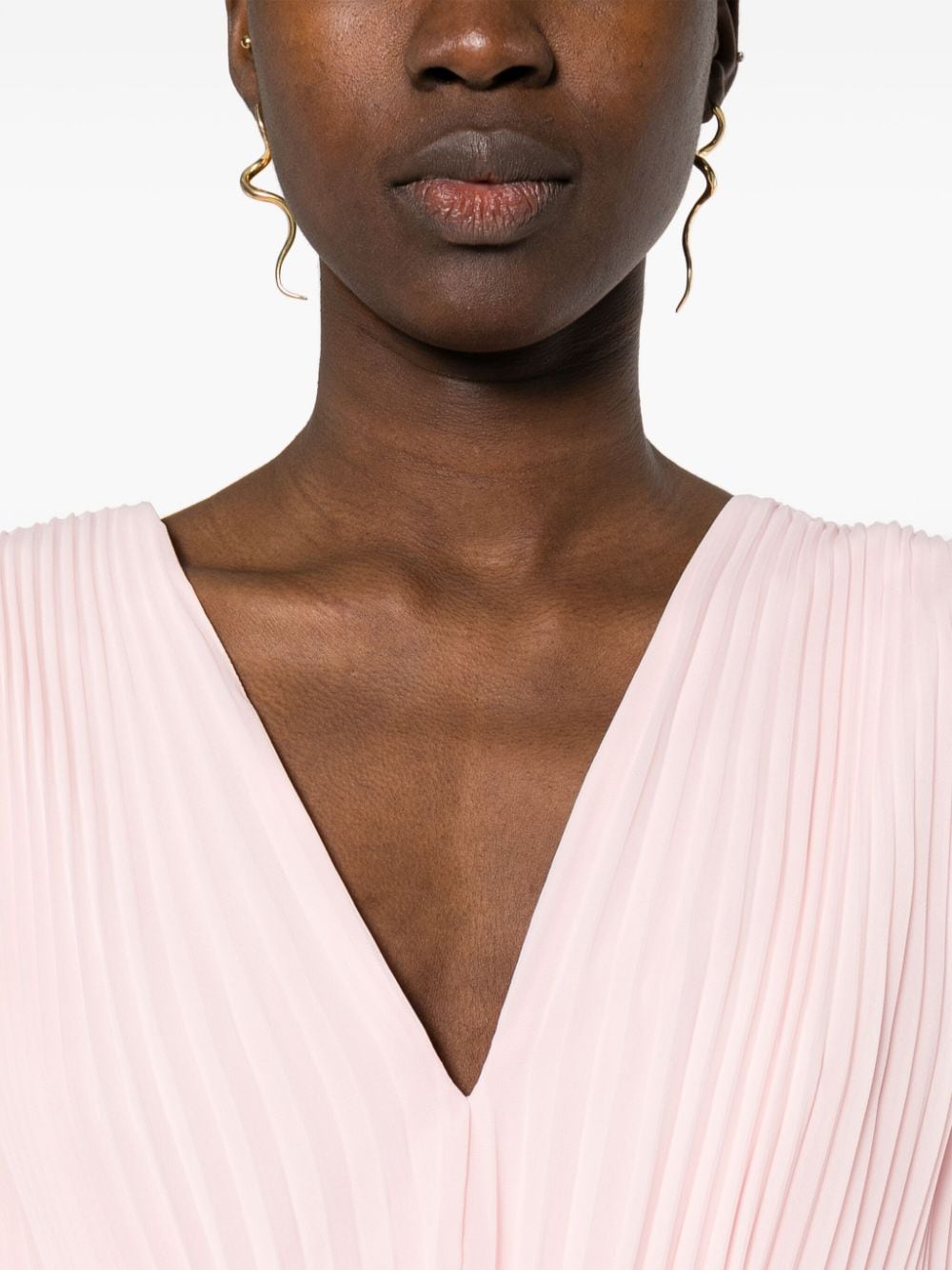 MAX MARA PIANOFORTE Blush Pink Plissé V-Neck Mini Dress for Women from the SS24 Collection