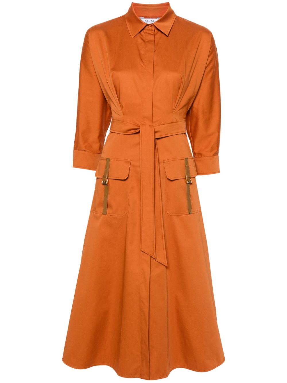 MAX MARA EARTH ORANGE COTTON MIDI SHIRTDRESS