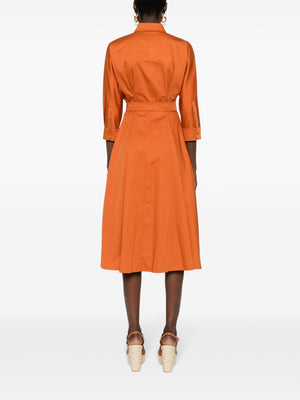 MAX MARA EARTH ORANGE COTTON MIDI SHIRTDRESS