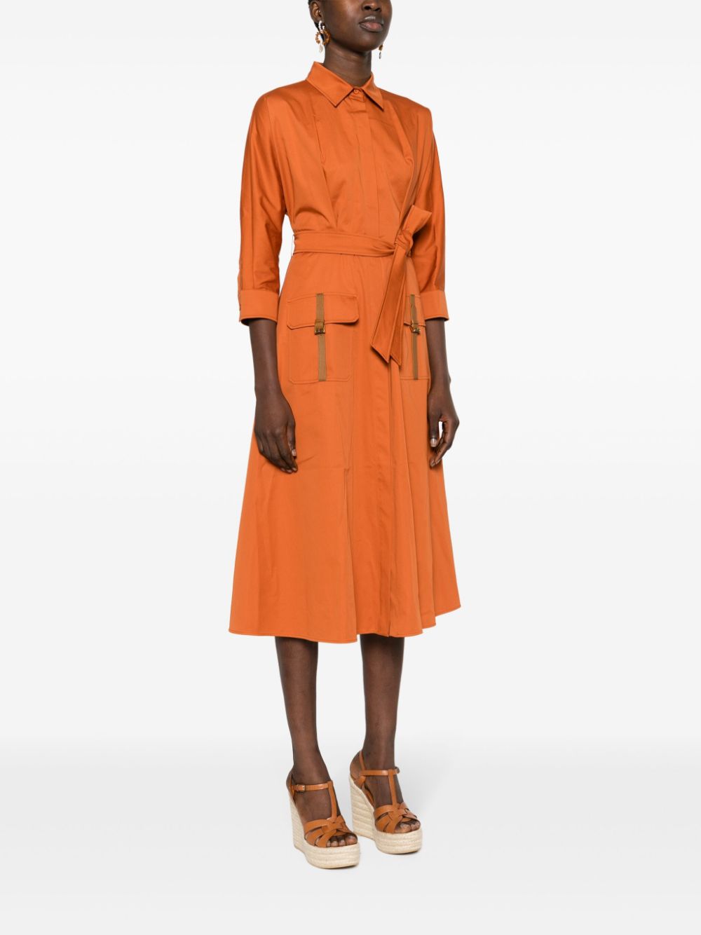 MAX MARA EARTH ORANGE COTTON MIDI SHIRTDRESS