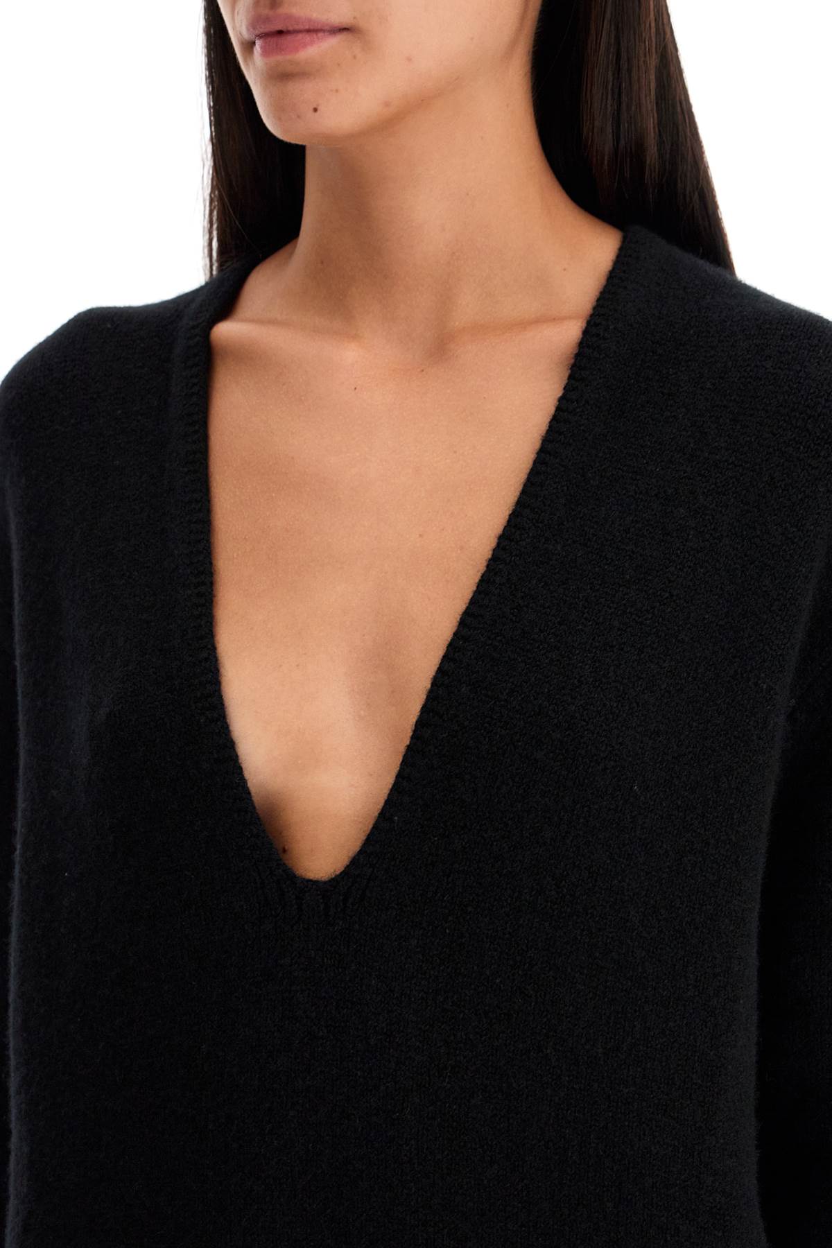 FERRAGAMO Knit Midi Dress with Deep V-Neck and Dropped Shoulders