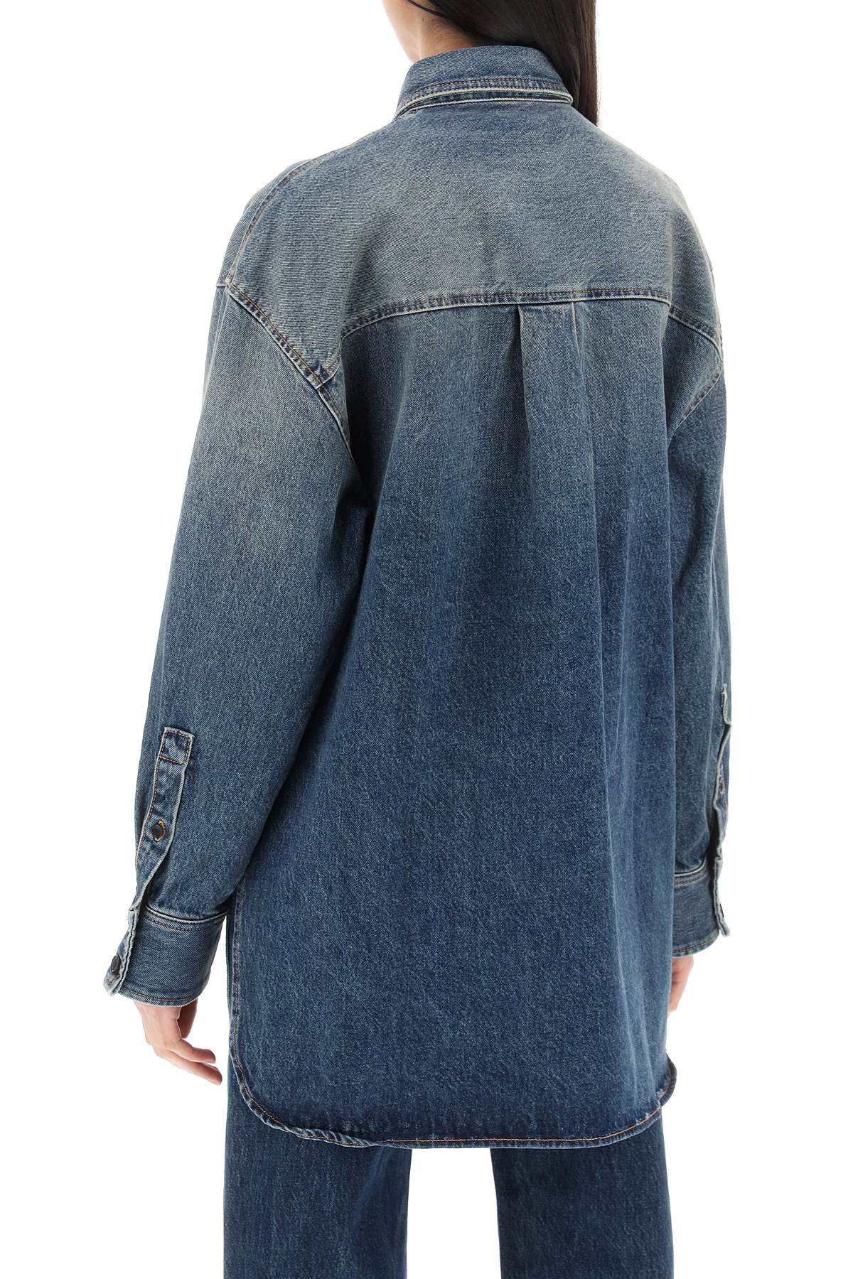 Áo sơ mi lớn Mahmet dành cho nữ: Vải denim màu xanh ngậm, cắt asymmetrical, túi nắp