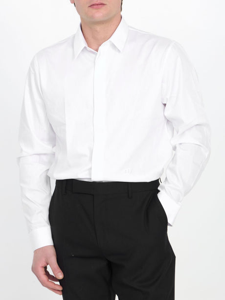 DIOR HOMME Classic White Cotton Shirt with Tonal Icon Embroidery