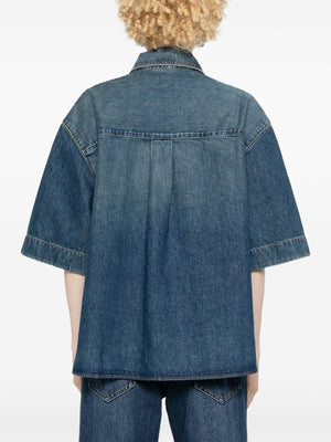 KHAITE Chic Blue Denim Cotton Shirt with Pointed Collar