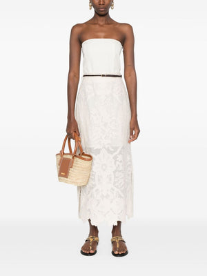 ZIMMERMANN Floral Embroidered Linen Midi Skirt