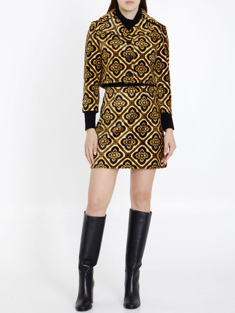 Áo khoác nữ lông vải sang trọng với họa tiết hình tròn - FW23