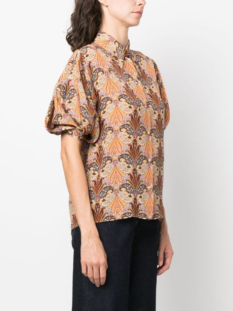 ETRO FW23 Women's Ocher Printed Amoeba Silk Shirt