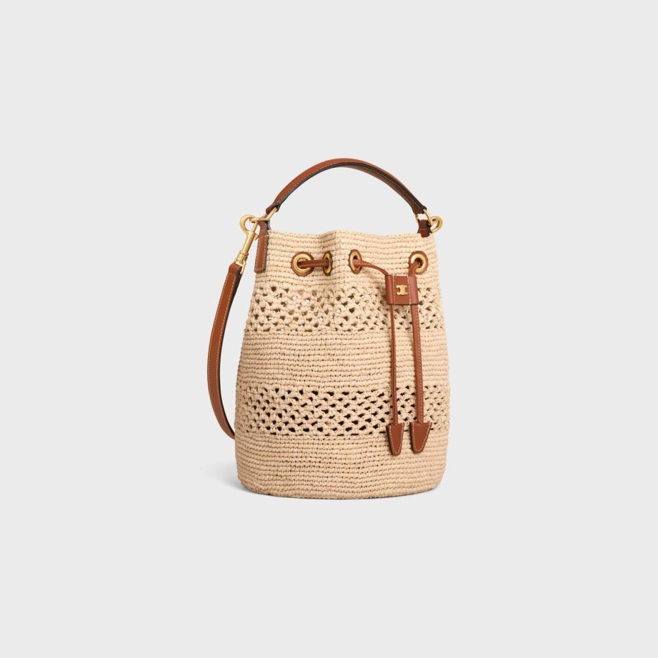 CELINE Classic Mini Raffia and Calfskin Shoulder Bag