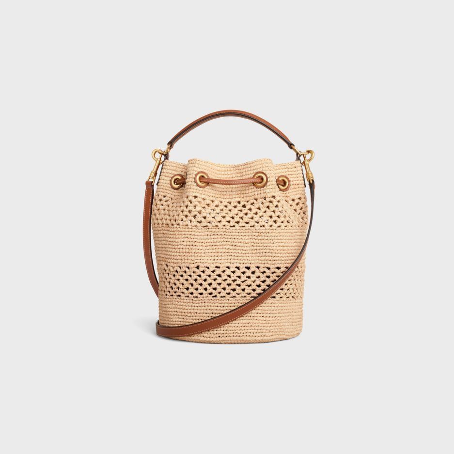 CELINE Classic Mini Raffia and Calfskin Shoulder Bag