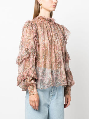 Áo Blouse Cổ Cao Gấp Nếp Họa Tiết Paisley Đa Màu Sắc Dành Cho Nữ