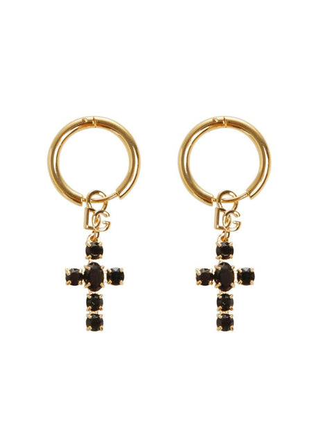 DOLCE & GABBANA Cross Strass Brass Hoop Earrings