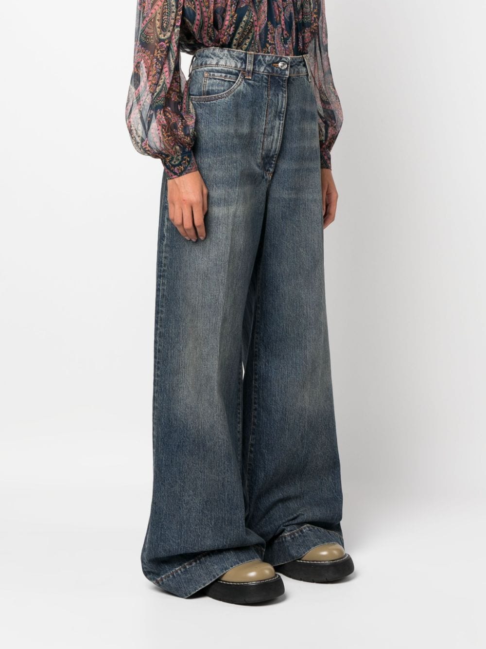 ETRO Blue High-Rise Flared Cotton Denim Jeans