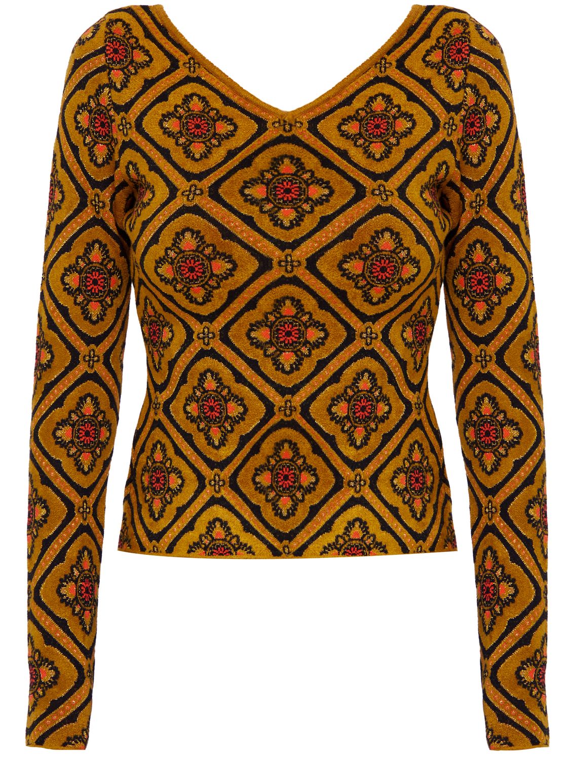ETRO Ornamental Pattern V-Neck Jumper in Brown Jacquard Fabric - FW23