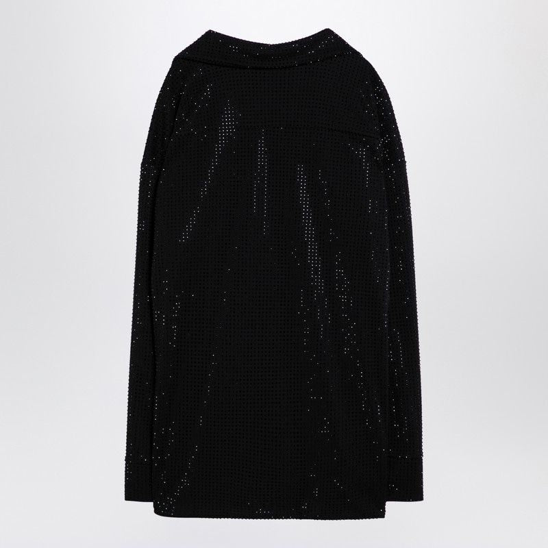 PHILOSOPHY DI LORENZO SERAFINI Black Rhinestone Embellished V-Neck Blouse