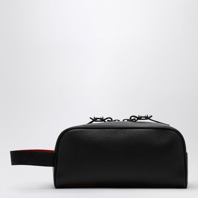 CHRISTIAN LOUBOUTIN Sleek Black Leather Clutch with Red Accents