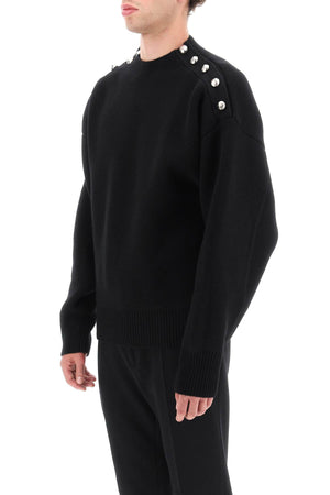 FERRAGAMO Embroidered Crew-Neck Sweater with Metal Buttons