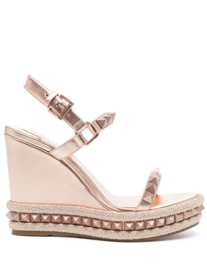 CHRISTIAN LOUBOUTIN Blush Pink Stud Detailing Buckle-Fastening Ankle Strap Wedges for Women - SS24