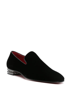 CHRISTIAN LOUBOUTIN Velvet Grosgrain Ribbon Trimmed Loafers with Studded Detail