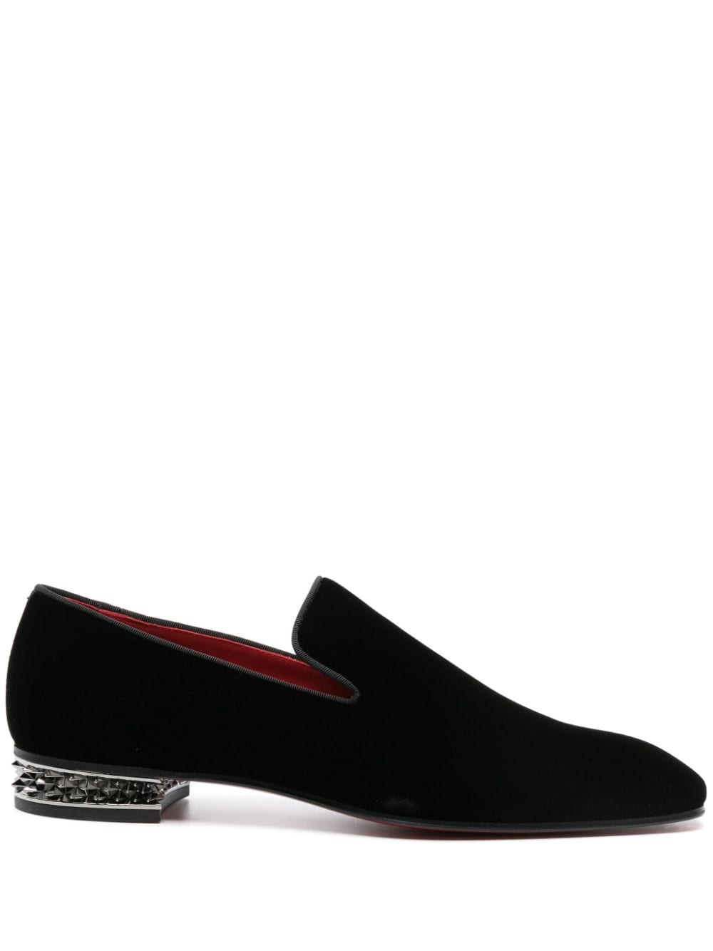 CHRISTIAN LOUBOUTIN Velvet Grosgrain Ribbon Trimmed Loafers with Studded Detail