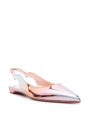 CHRISTIAN LOUBOUTIN Silver-tone Gray Patent Leather Pointed Toe Ballet Slingback Shoes